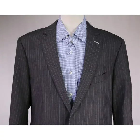 Sebastien Grey Clothiers Bespoke Gray Pinstripe 2-Btn Wool Blazer Jacket 46R